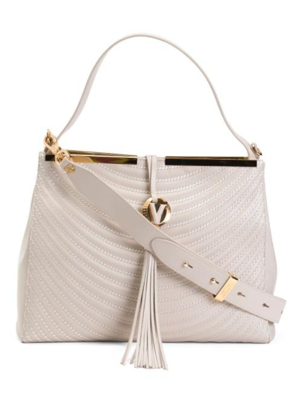 VALENTINO ORLANDI Made In Italy Leather Scoop Quilt Shoulder Bag With Tassel